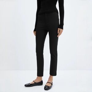Mango Super Skinny Black Pants with Front Seam & Slit Hem